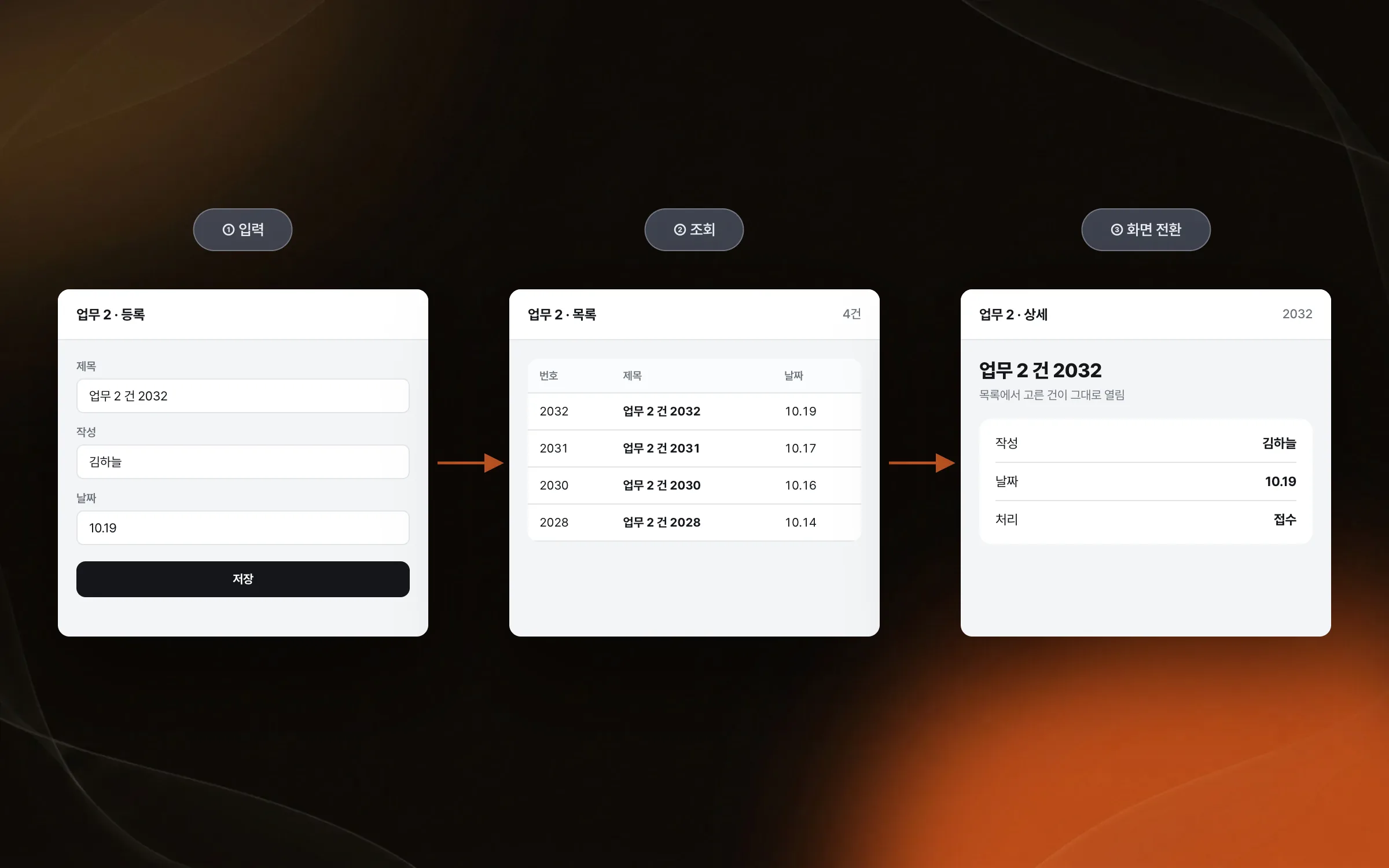 입력 · 조회 · 화면 전환에서 흔들리지 않는 동작