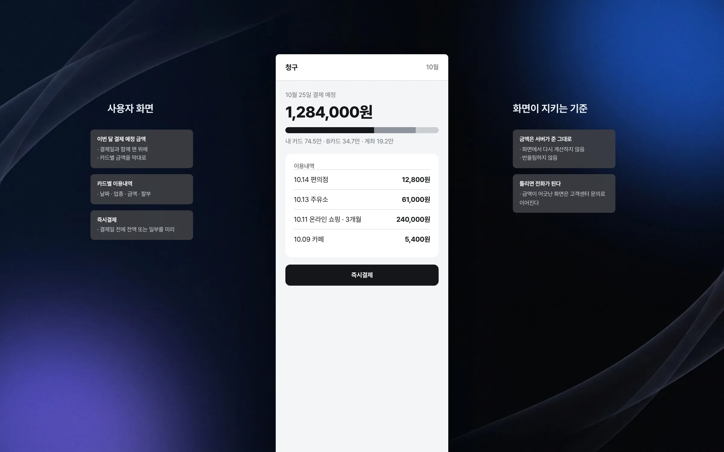 A billing screen that runs from the upcoming amount to early payment