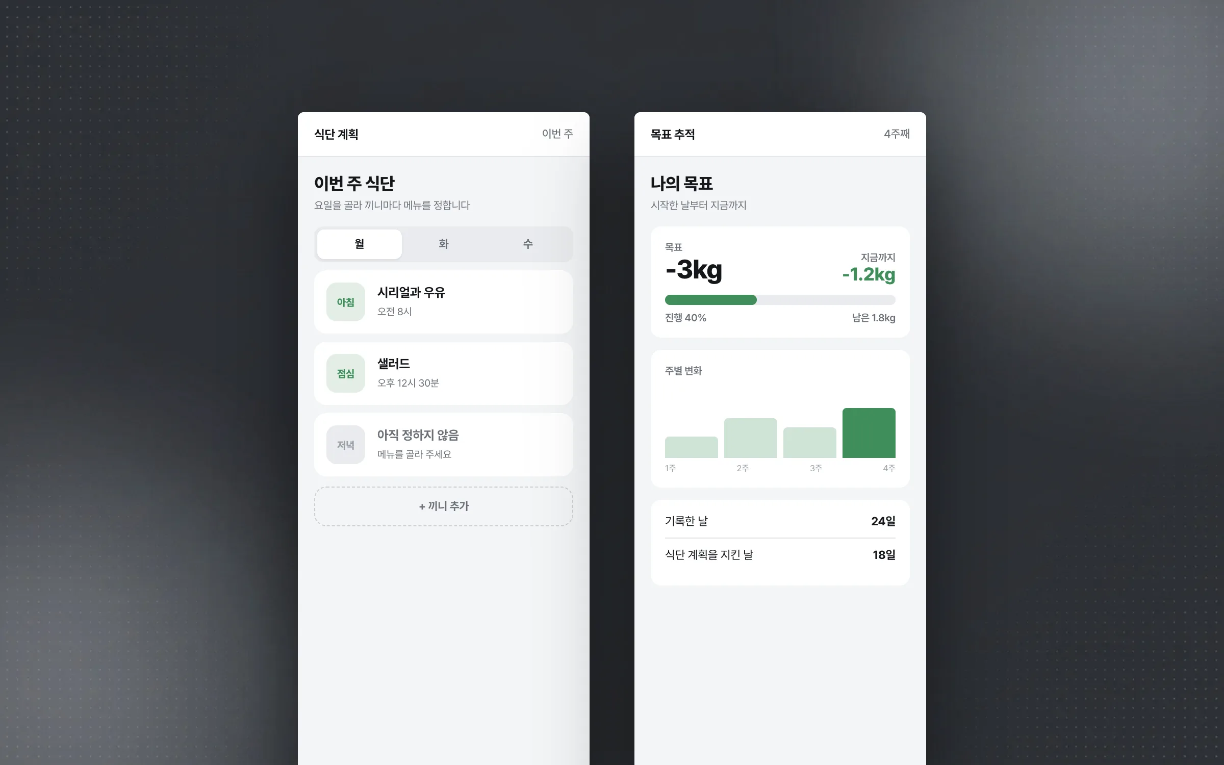 A weight-management campaign app with meal planning and goal tracking